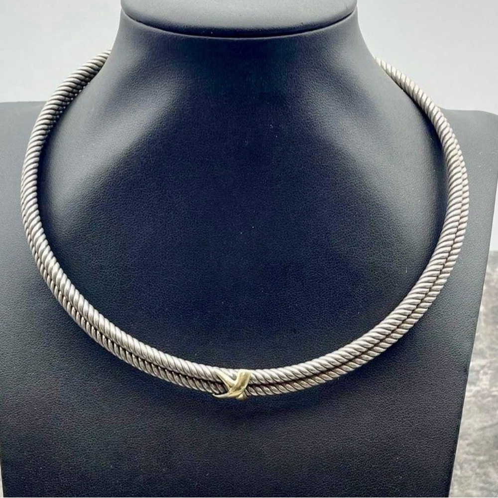 Flli Menegatti Dbl Cable 925 Silver & 18K
 Kiss Italy Necklace 15.5”